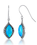 Load image into Gallery viewer, Sterling Silver_Tori Hill® Genuine Marcasite and Simulated Opal Teardrop Dangle Earrings_I_Heart_1
