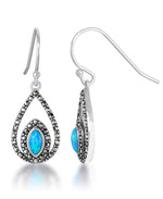 Load image into Gallery viewer, Sterling Silver_Tori Hill® Genuine Marcasite and Simulated Opal Teardrop Dangle Earrings_I_Heart_1
