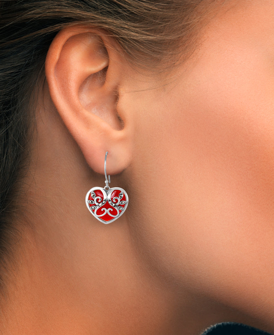 Sterling Silver_Tori Hill® Genuine Marcasite and Simulated Ruby Filigree Heart Dangle Earrings_I_Heart_1