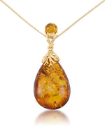 Load image into Gallery viewer, 18K Yellow Gold over Sterling Silver_Amber Rosa™ Sterling Silver 18k Yellow Gold over Genuine Amber Teardrop Pendant 18&quot; - iHeart Jewels_I_Heart_1
