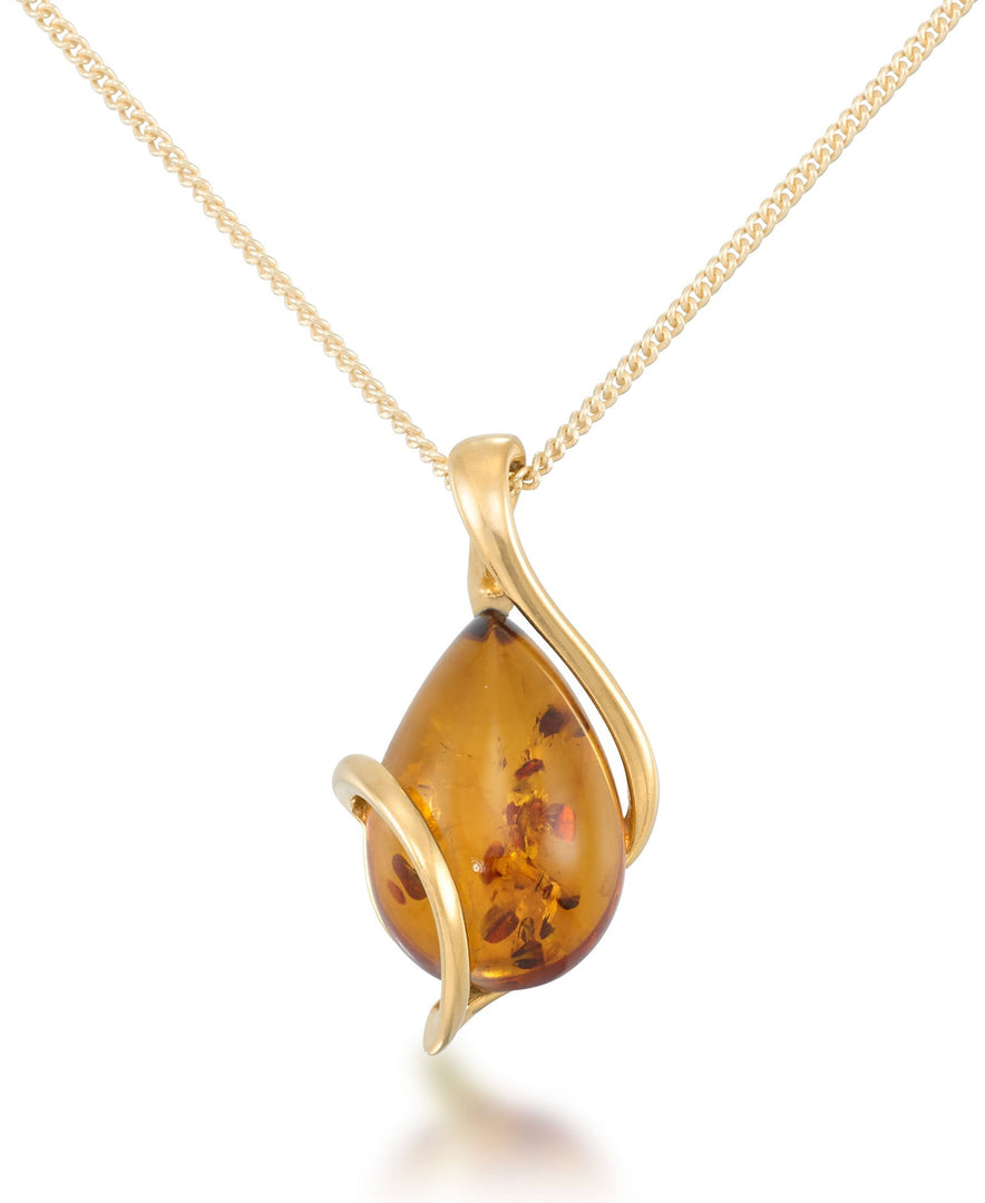 18K Yellow Gold _Amber Rosa™ Genuine Amber Teardrop Pendant 18" - iHeart Jewels I_Heart_1