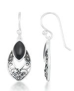 Load image into Gallery viewer, Sterling Silver_Tori Hill® Genuine Black Onyx Marcasite Petite Filigree Dangle Earrings_I_Heart_1
