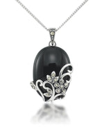 Load image into Gallery viewer, Sterling Silver_Tori Hill® Genuine Black Onyx and Marcasite Oval Pendant 18&quot;_I_Heart_1
