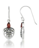 Load image into Gallery viewer, Sterling Silver_Tori Hill® Genuine Garnet and Marcasite Heart Dangle Earrings_I_Heart_1
