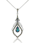 Load image into Gallery viewer, Sterling Silver_Tori Hill® Genuine Abalone and Marcasite Peacock Feather Pendant 18&quot;_I_Heart_1
