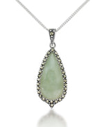 Load image into Gallery viewer, Sterling Silver_Tori Hill® Genuine Jade and Marcasite Elongated Teardrop Pendant 18&quot;_I_Heart_1
