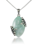 Load image into Gallery viewer, Sterling Silver_Tori Hill® Genuine Jade and Marcasite Oval Pendant 18&quot;_I_Heart_1
