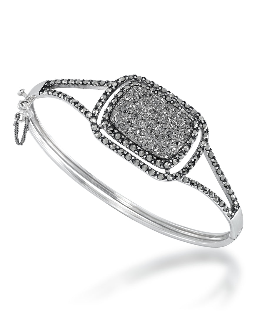 Sterling Silver_Tori Hill® Genuine Marcasite Drusy Hinged Bangle Bracelet_I_Heart_1