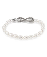 Load image into Gallery viewer, Sterling Silver_Tori Hill® Genuine Marcasite Fresh Water Cultured Pearl Infinity Bracelet_I_Heart_1
