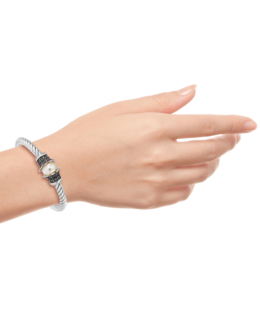 Sterling Silver_Tori Hill® Genuine Marcasite Hinged Twist Bangle with Round Simulated Pearl_I_Heart_1