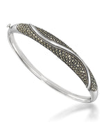 Load image into Gallery viewer, Sterling Silver_Tori Hill® Genuine Marcasite Hinged Wave Bangle Bracelet_I_Heart_1
