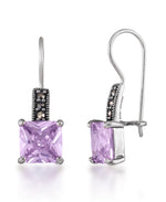 Load image into Gallery viewer, Sterling Silver_Tori Hill® Genuine Marcasite Simulated Light Amethyst Dangle Earrings_I_Heart_1
