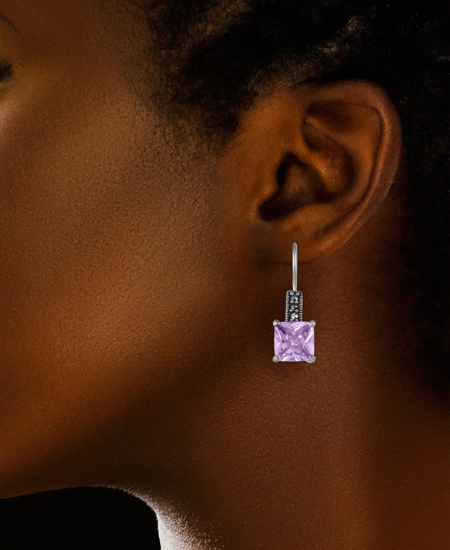Sterling Silver_Tori Hill® Genuine Marcasite Simulated Light Amethyst Dangle Earrings_I_Heart_1