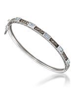 Load image into Gallery viewer, Sterling Silver_Tori Hill® Genuine Marcasite Stackable Bangle with Genuine Blue Topaz Stations_I_Heart_1
