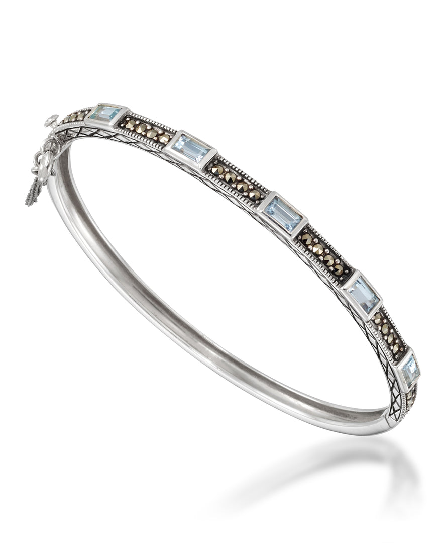 Sterling Silver_Tori Hill® Genuine Marcasite Stackable Bangle with Genuine Blue Topaz Stations_I_Heart_1