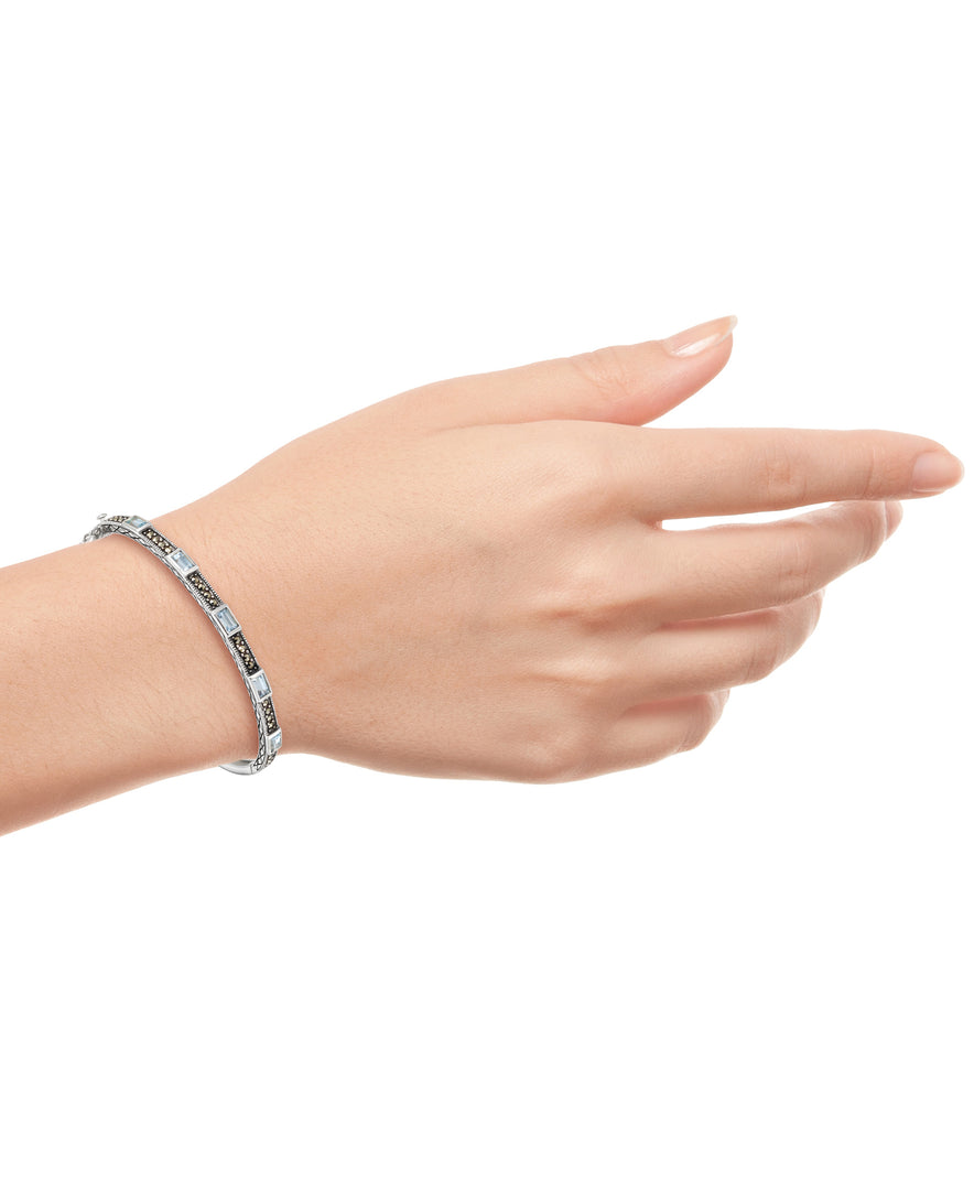 Sterling Silver_Tori Hill® Genuine Marcasite Stackable Bangle with Genuine Blue Topaz Stations_I_Heart_1