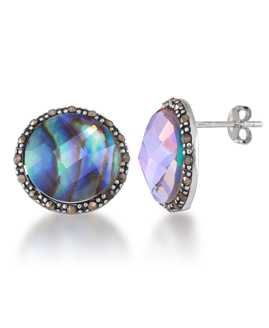 Sterling Silver_Tori Hill® Genuine Marcasite and Abalone Doublet Round Hallow Stud Earrings_I_Heart_1