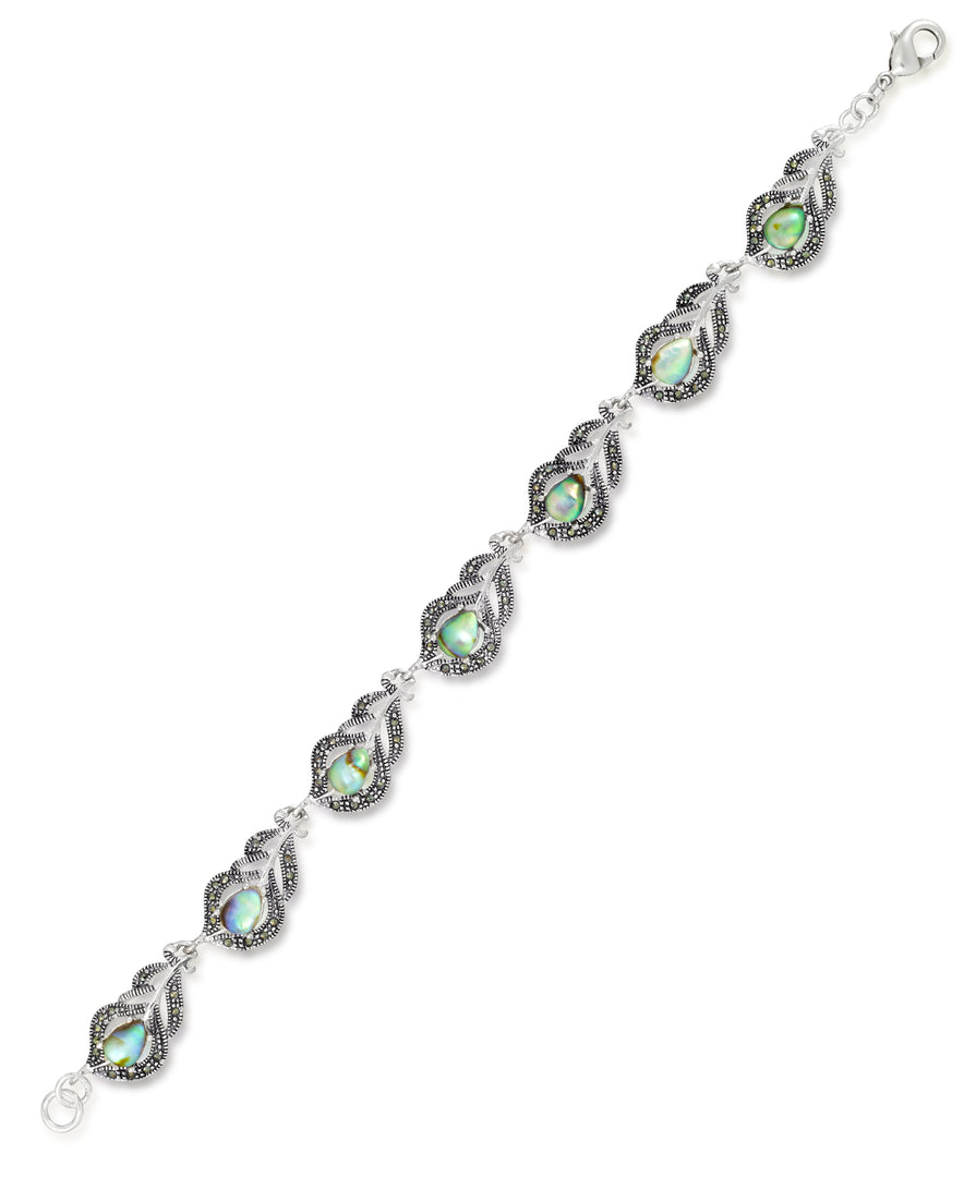Sterling Silver_Tori Hill® Genuine Marcasite and Abalone Peacock Feather Bracelet, 7"_I_Heart_1