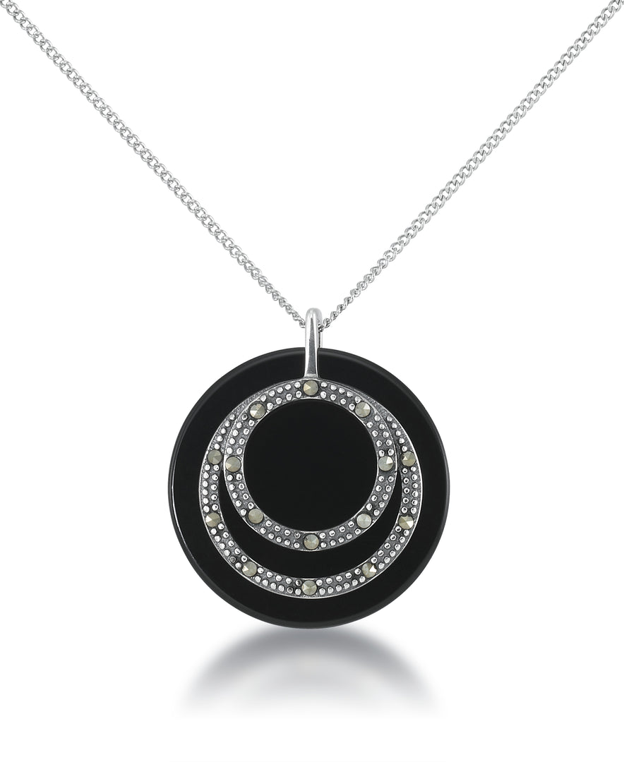 Sterling Silver_Tori Hill® Genuine Marcasite and Black Onyx Multi Circle Medalion Pendant, 18"_I_Heart_1