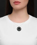 Load image into Gallery viewer, Sterling Silver_Tori Hill® Genuine Marcasite and Black Onyx Multi Circle Medalion Pendant, 18&quot;_I_Heart_1
