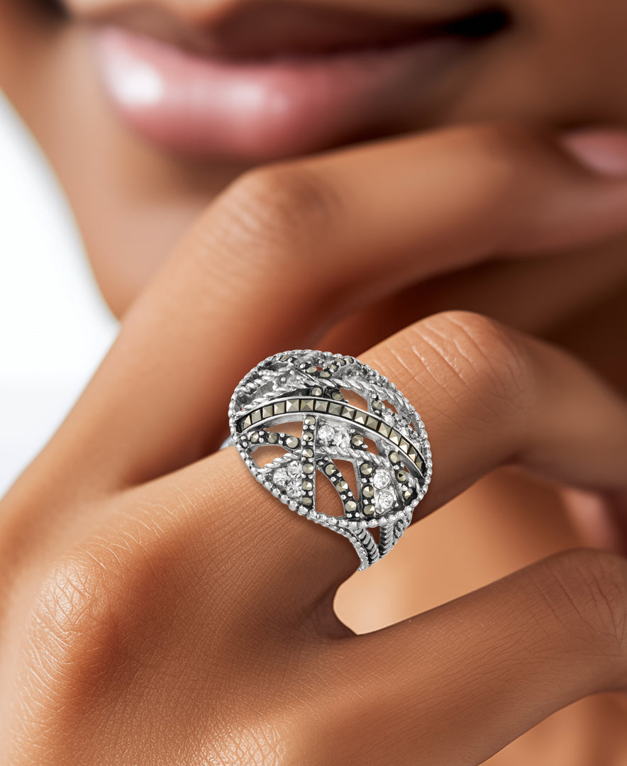 Sterling Silver_Tori Hill® Genuine Marcasite and Crystal Highway Ring_I_Heart_1