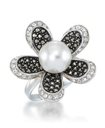 Load image into Gallery viewer, Sterling Silver_Tori Hill® Genuine Marcasite and Crystal Large Flower Ring with Perfectly Round Simulated Pearl_I_Heart_1
