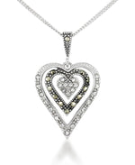 Load image into Gallery viewer, Sterling Silver_Tori Hill® Genuine Marcasite and Crystal Multi Heart Pendant 18&quot;_I_Heart_1
