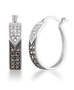 Load image into Gallery viewer, Sterling Silver_Tori Hill® Genuine Marcasite and Crystal Oval Hoop Earrings_I_Heart_1
