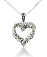 Load image into Gallery viewer, Sterling Silver_Tori Hill® Genuine Marcasite and Crystals Double Heart Pendant 18&quot;_I_Heart_1
