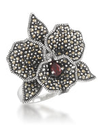 Load image into Gallery viewer, Sterling Silver_Tori Hill® Genuine Marcasite and Garnet Flowing Flower Ring_I_Heart_1
