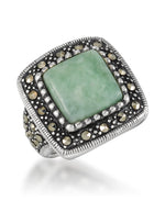 Load image into Gallery viewer, Sterling Silver_Tori Hill® Genuine Marcasite and Jade Cushion Halo Ring_I_Heart_1
