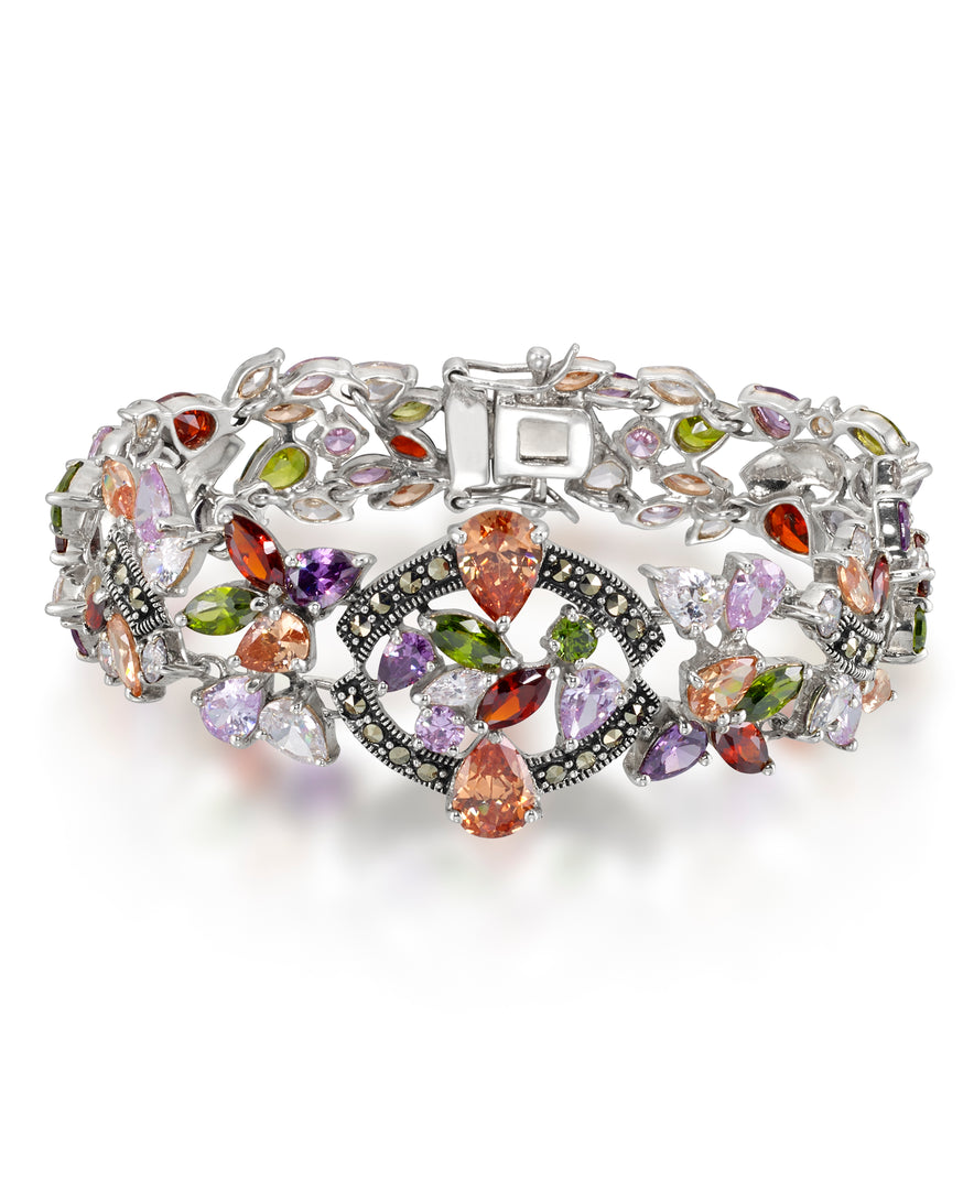 Sterling Silver_Tori Hill® Genuine Marcasite and Multi Simulated Gemstone Bracelet_I_Heart_1