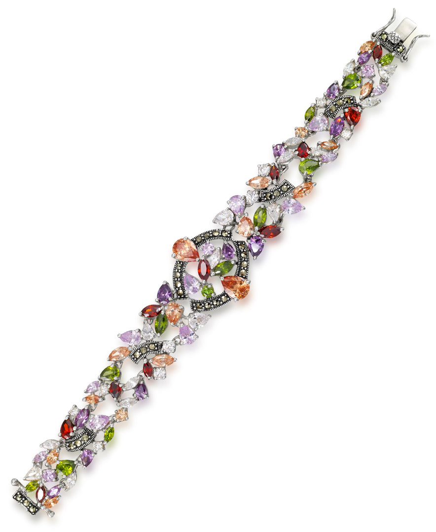 Sterling Silver_Tori Hill® Genuine Marcasite and Multi Simulated Gemstone Bracelet_I_Heart_1