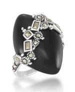 Load image into Gallery viewer, Sterling Silver_Tori Hill® Genuine Marcasite and Onyx Marquise Constellation Ring_I_Heart_1
