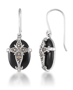 Load image into Gallery viewer, Sterling Silver_Tori Hill® Genuine Marcasite and Onyx Victorian Cross Dangle Earrings_I_Heart_1
