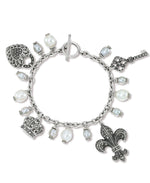 Load image into Gallery viewer, Sterling Silver_Tori Hill® Genuine Marcasite and Pearl Multi Charm Bracelet_I_Heart_1
