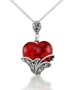Load image into Gallery viewer, Sterling Silver_Tori Hill® Genuine Marcasite and Simulated Ruby Heart Pendant 18&quot;_I_Heart_1
