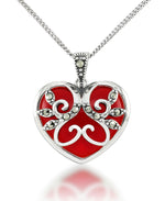 Load image into Gallery viewer, Sterling Silver_Tori Hill® Genuine Marcasite and Simulated Ruby Heart Pendant 18&quot;_I_Heart_1
