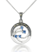 Load image into Gallery viewer, Sterling Silver_Tori Hill® Genuine Marcasite and Simulate Sapphire Shooting Stars Pendant 18&quot;_I_Heart_1
