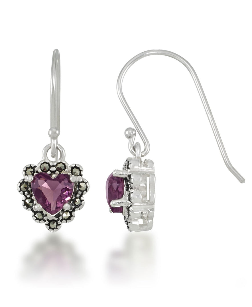 Sterling Silver_Tori Hill® Genuine Marcasite and Simulated Amethyst Heart Dangle Earrings_I_Heart_1