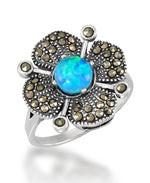 Load image into Gallery viewer, Sterling Silver_Tori Hill® Genuine Marcasite and Simulated Opal Etruscan Ring_I_Heart_1
