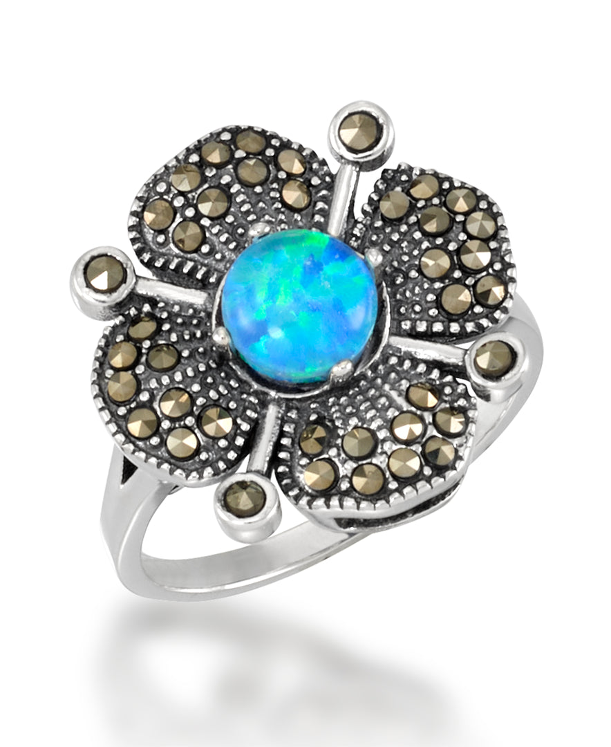 Sterling Silver_Tori Hill® Genuine Marcasite and Simulated Opal Etruscan Ring_I_Heart_1