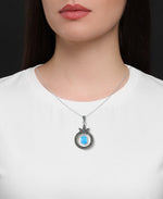 Load image into Gallery viewer, Sterling Silver_Tori Hill® Genuine Marcasite and Simulated Opal Fleur De Lis Circle Pendant, 18&quot; Chain_I_Heart_1
