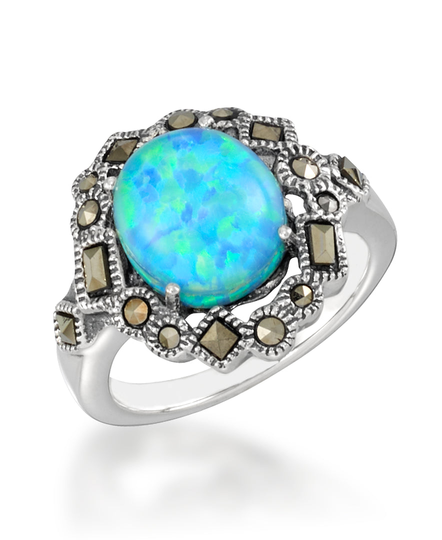 Sterling Silver_Tori Hill® Genuine Marcasite and Simulated Opal Halo Ring_I_Heart_1