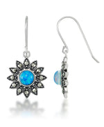 Load image into Gallery viewer, Sterling Silver_Tori Hill® Genuine Marcasite and Simulated Opal Sun Motif Dangle Earrings_I_Heart_1
