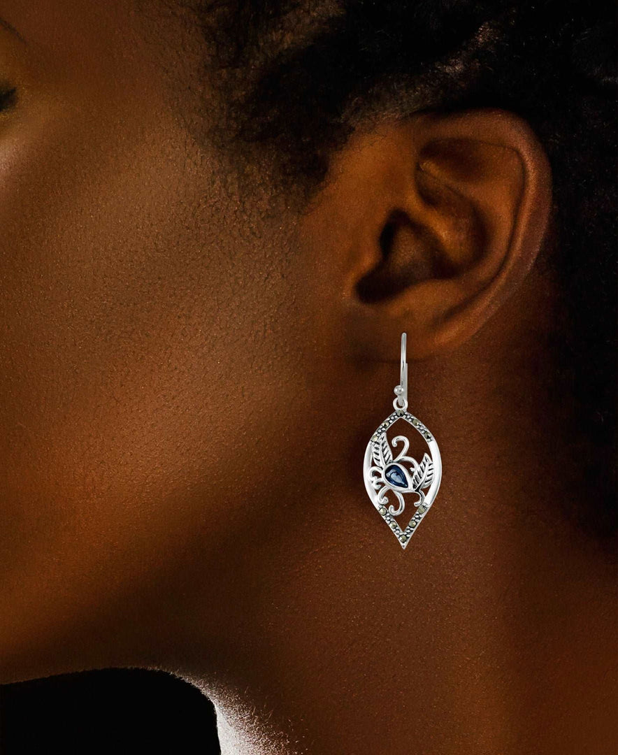 Sterling Silver_Tori Hill® Genuine Marcasite and Simulated Sapphire Nature Dangle Earrings_I_Heart_1