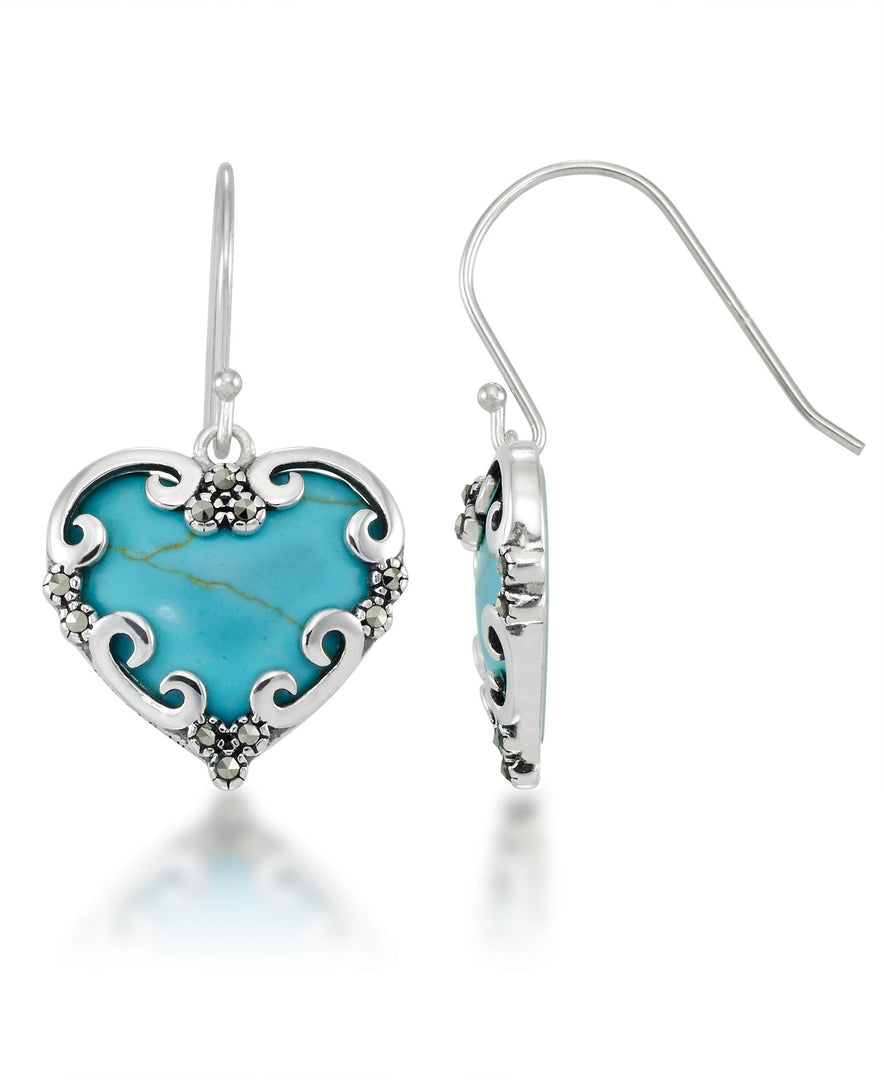 Sterling Silver_Tori Hill® Genuine Marcasite and Simulated Turquoise Heart Dangle Earrings_I_Heart_1