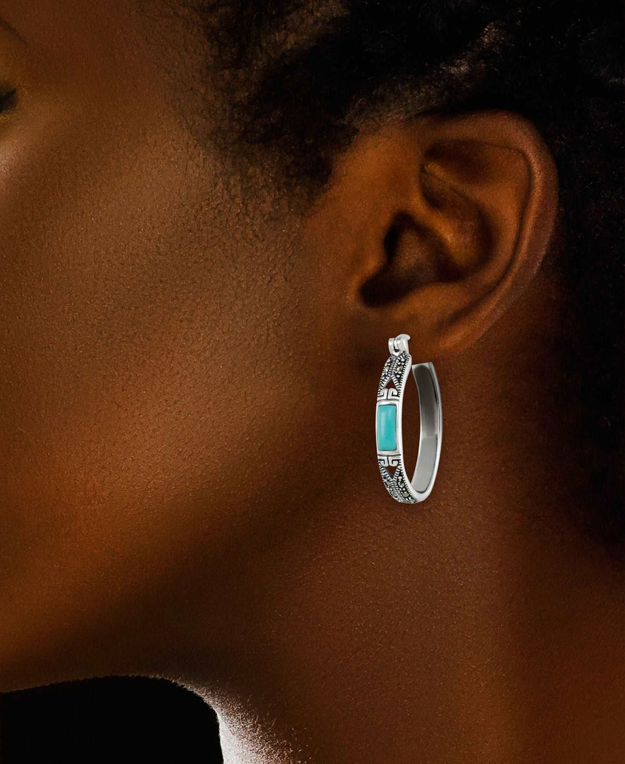 Sterling Silver_Tori Hill® Genuine Marcasite and Simulated Turquoise Oval Hoop Earrings_I_Heart_1