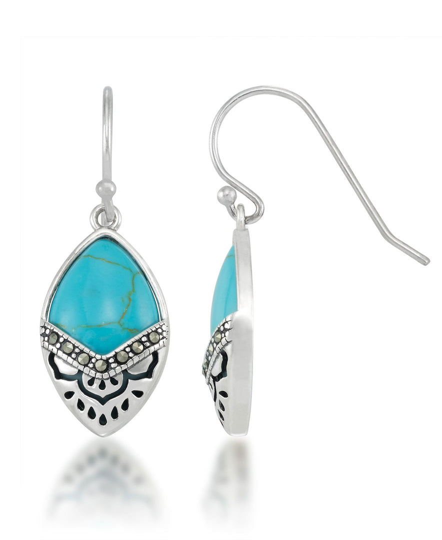 Sterling Silver_Tori Hill® Genuine Marcasite and Simulated Turquoise Southwest Style Dangle Earrings_I_Heart_1