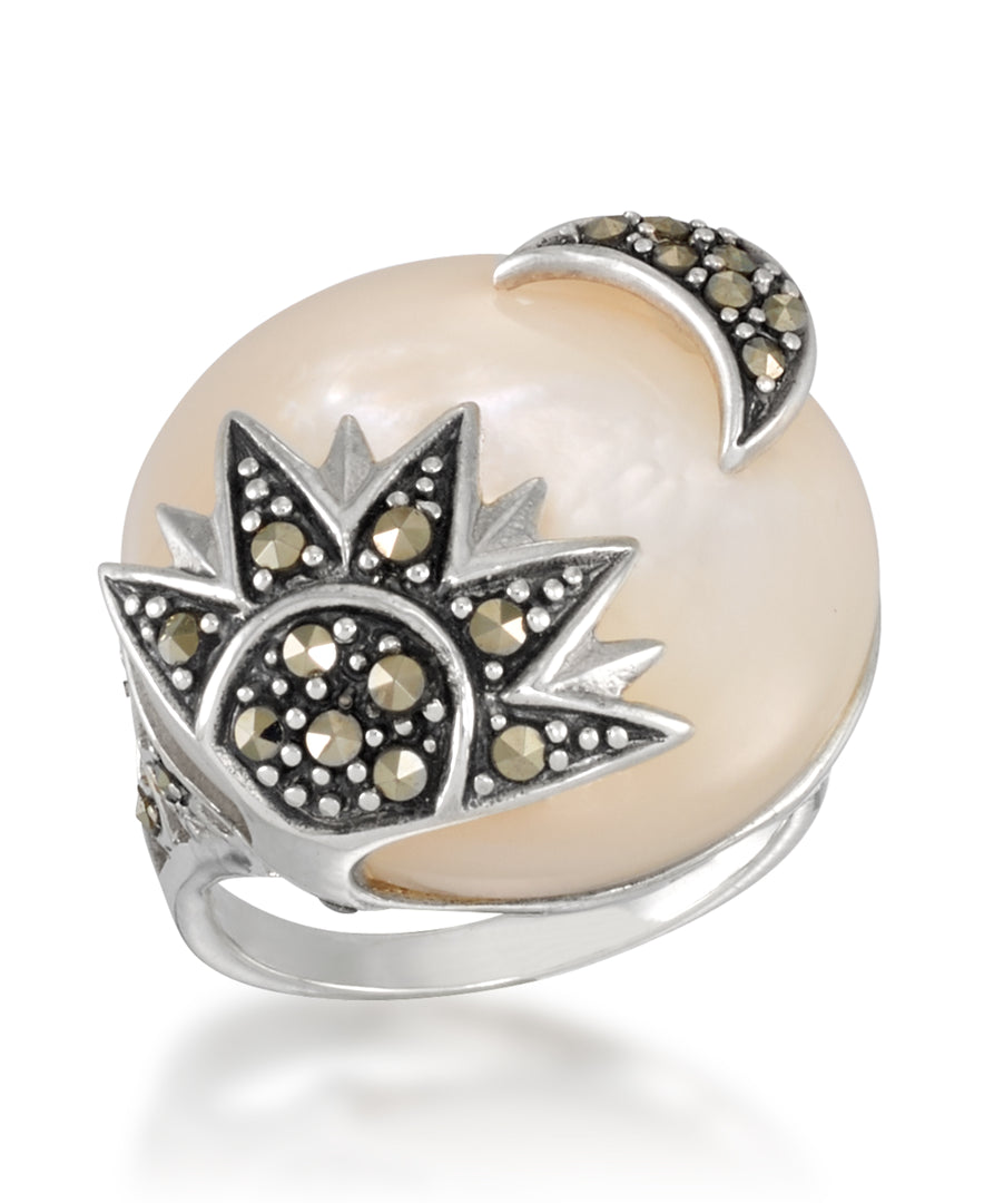 Sterling Silver_Tori Hill® Genuine Marcasite and White Agate Moon and Sun Oval Ring_I_Heart_1